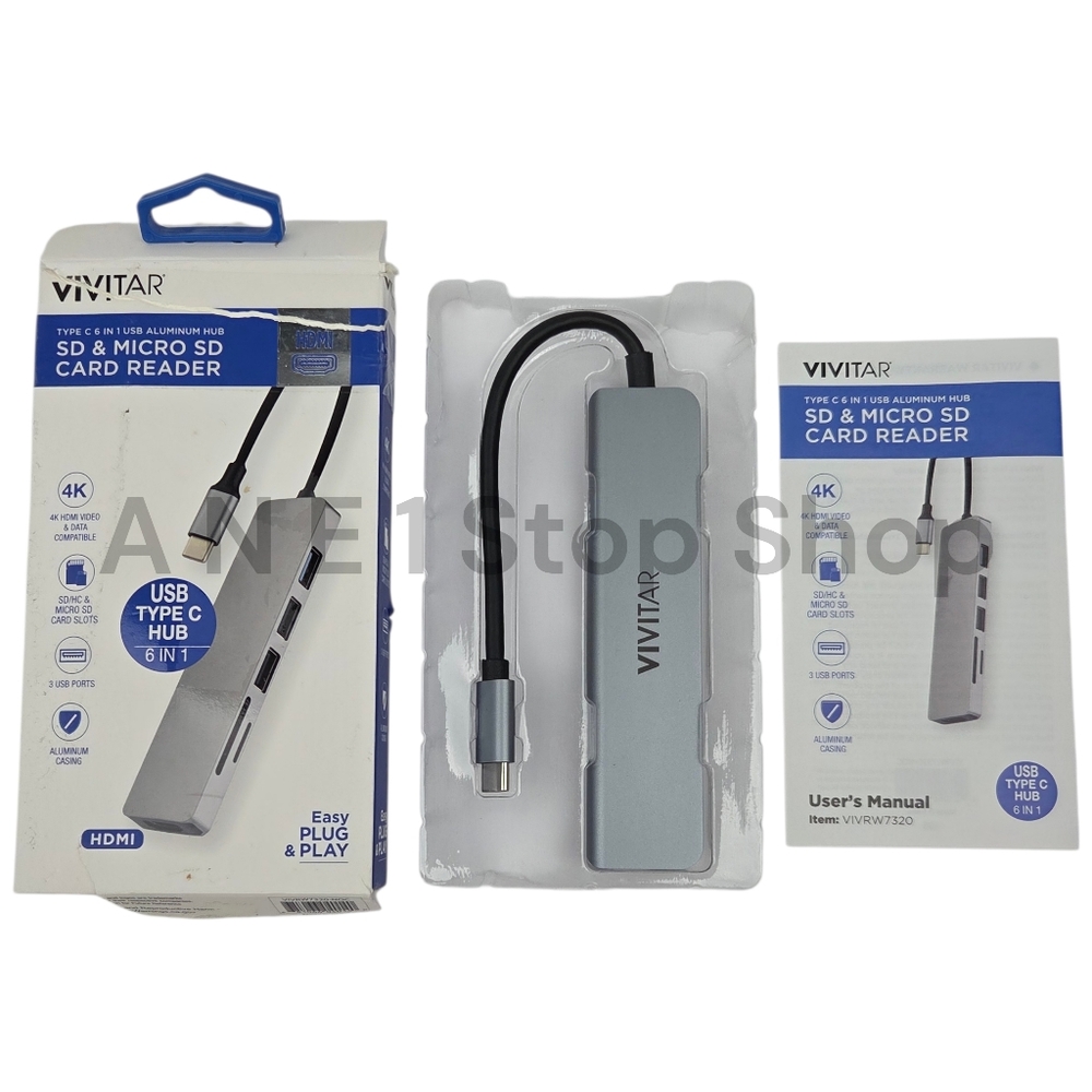 Vivitar SD & Micro SD Card Reader USB Type C Hub 6 in 1 HDMI - 2023